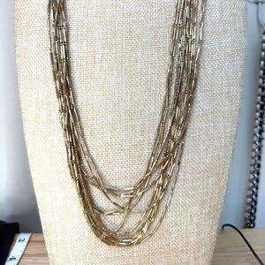 Coldwater Creek Long Layered Gold-Tone Necklace With Multi-Strand Tubular Beads